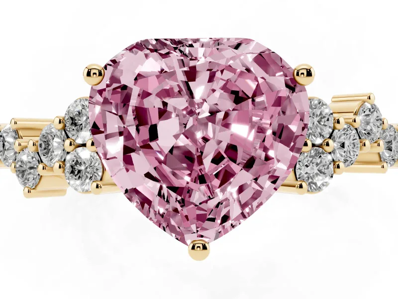 Heart-Shaped Accented Engagement Ring Setting for a Fancy Pink Lab-Grown Diamond | Yellow Gold