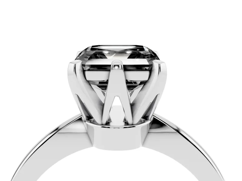 Fancy Black Asscher Cut Diamond Solitaire Engagement Ring Set in White gold with Slim Tapered Solitaire Band