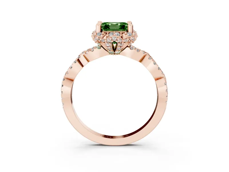 Asscher Cut Milgrain Halo Engagement Ring Setting for a Fancy Green Lab-Grown Diamond | Graduated Shoulders | Rose Gold