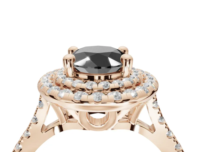 Oval Double Halo Engagement Ring Setting for a Black Center | Pavé Shoulders | Rose Gold