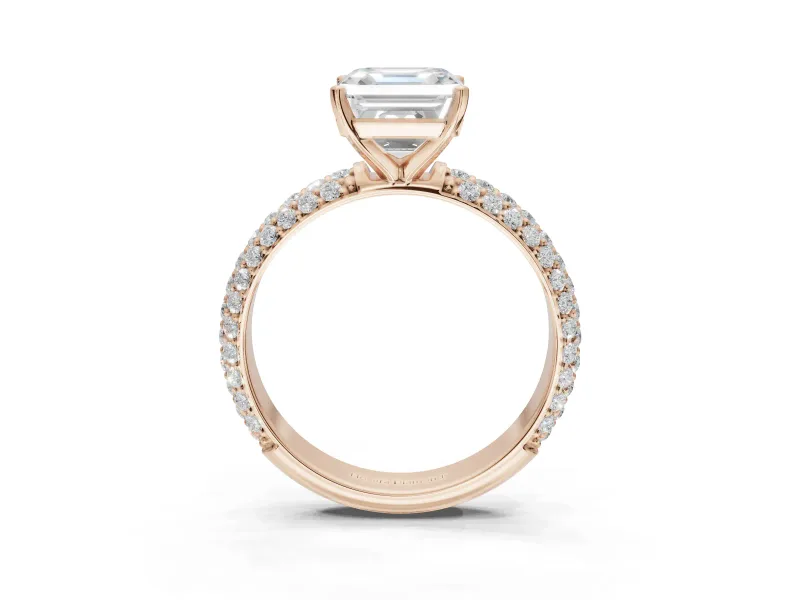 Asscher Cut Pavé Solitaire Engagement Ring Setting | Domed Pavé Band | Rose Gold