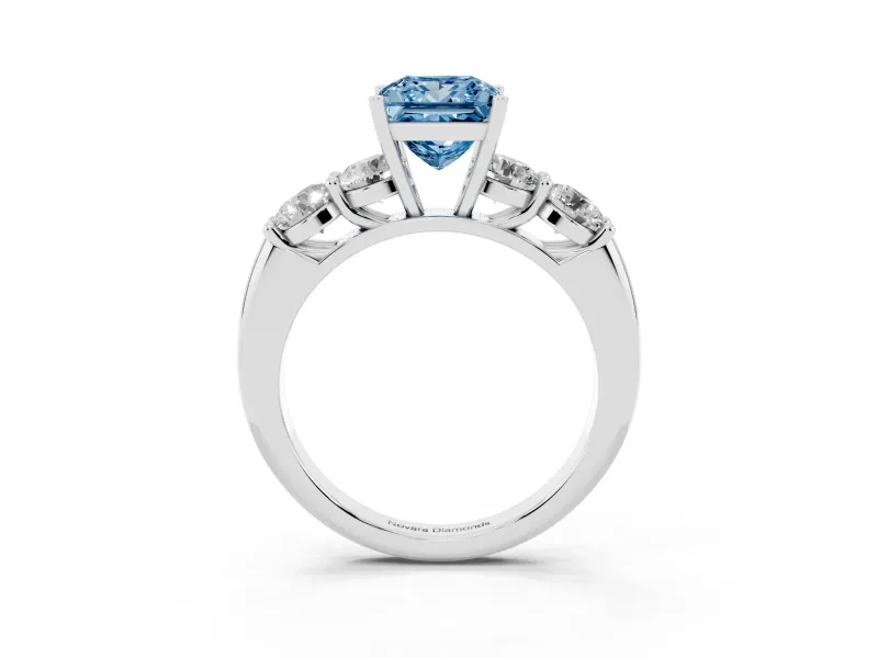 Princess Cut Five Stone Engagement Ring Setting for a Fancy Blue Lab-Grown Diamond | Plain Band | Sterling Silver