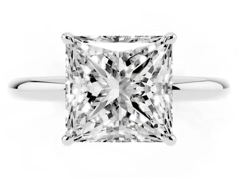 Princess Cut Diamond Solitaire Ring Set in Silver with Thin Band and Prong Setting