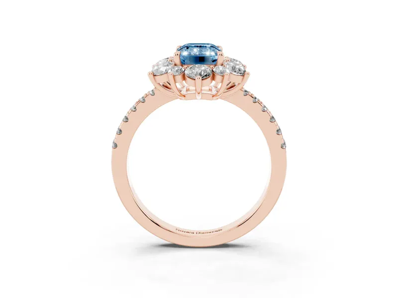 Emerald Cut Star Floral Halo Engagement Ring Setting for a Fancy Blue Lab-Grown Diamond | Rose Gold