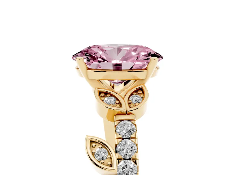 Oval Leaf Pavé Engagement Ring Setting for a Fancy Pink Lab-Grown Diamond | Yellow Gold