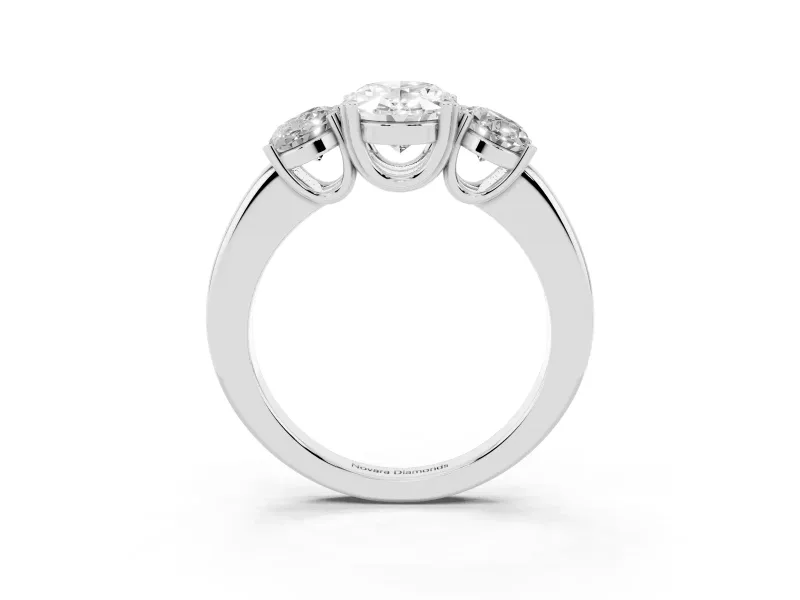 Oval Three Stone Engagement Ring Setting | Double Claw Head | White Gold