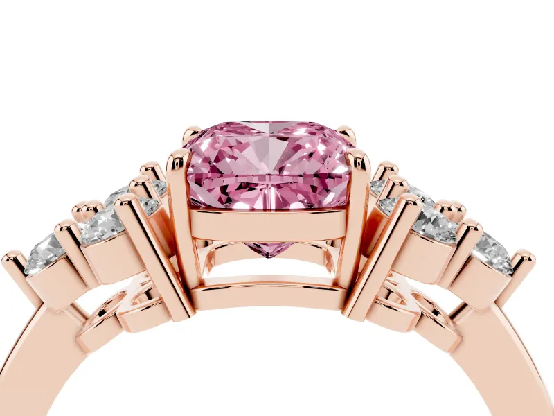 Cushion Cut Cluster Side Stone Engagement Ring Setting for a Fancy Pink Lab-Grown Diamond | Plain Band | Rose Gold