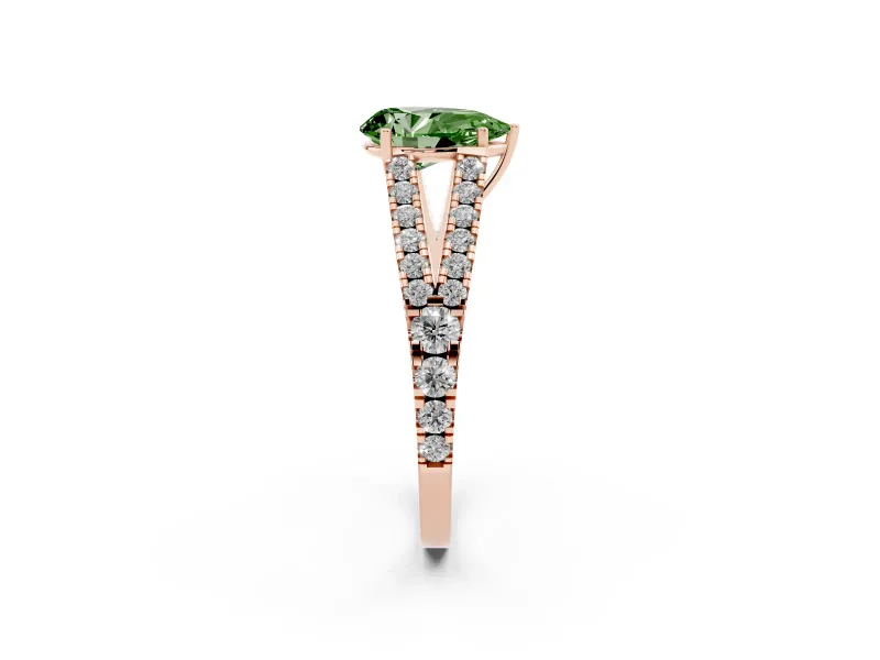 Pear-Shaped Graduated Split Shank Engagement Ring Setting for a Fancy Green Lab-Grown Diamond | Rose Gold