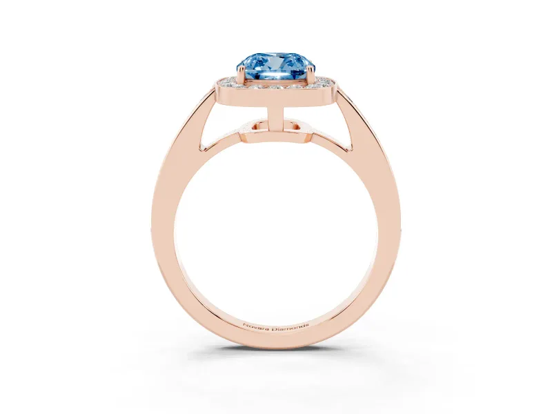 Cushion Cut Framed Halo Engagement Ring Setting for a Fancy Blue Lab-Grown Diamond | Rose Gold