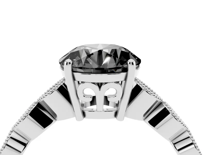Round Milgrain Solitaire Engagement Ring Setting for a Black Center | Sterling Silver