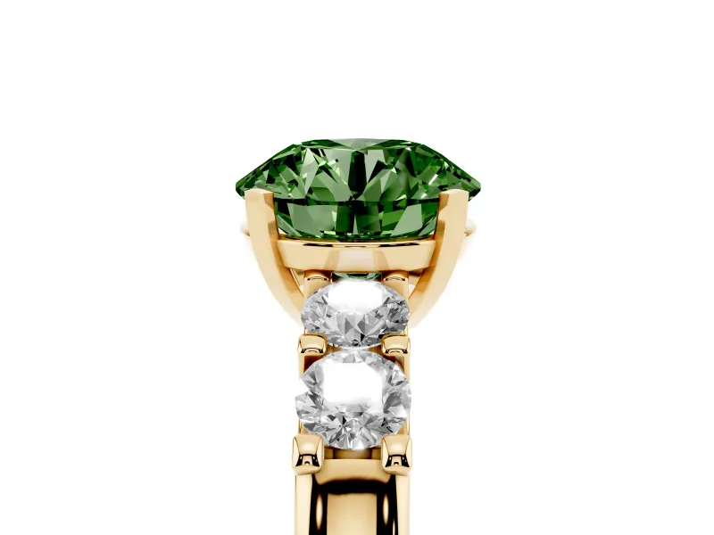 Round Five Stone Engagement Ring Setting for a Fancy Green Lab-Grown Diamond | Yellow Gold