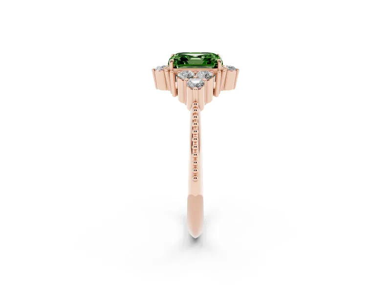 Asscher Cut Cluster Engagement Ring Setting for a Fancy Green Lab-Grown Diamond | Rose Gold