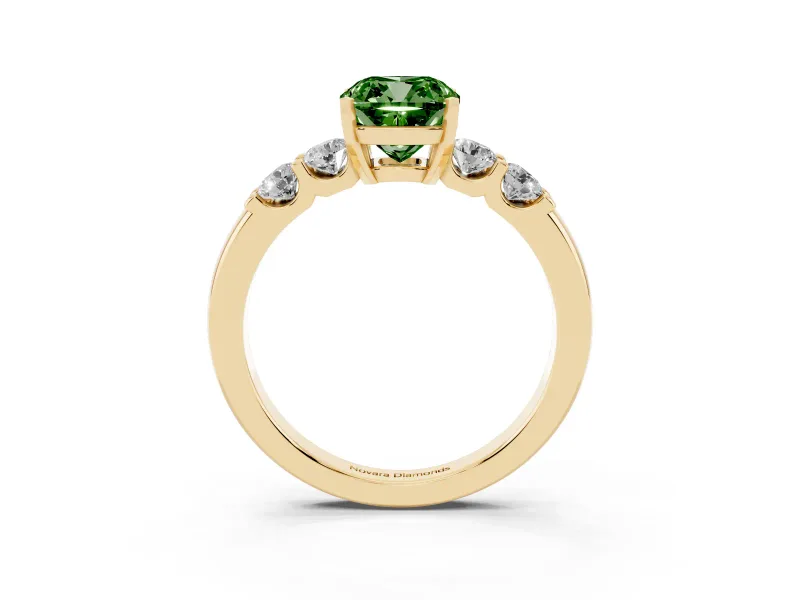 Cushion Cut Five Stone Engagement Ring Setting for a Fancy Green Lab-Grown Diamond | Yellow Gold