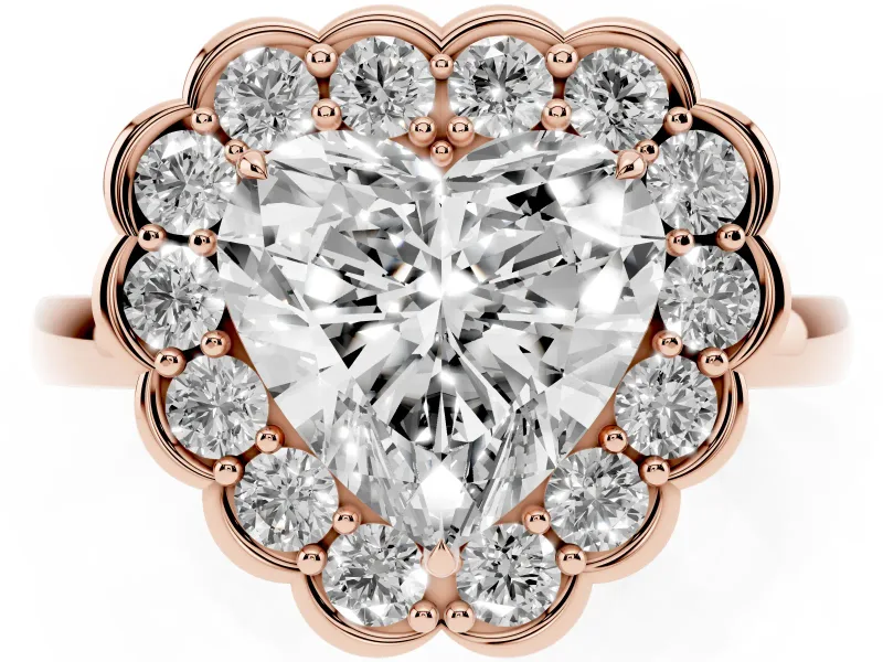Heart-Shaped Scalloped Cluster Halo Engagement Ring Setting | Plain Band | Rose Gold