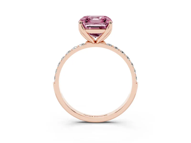 Asscher Cut Pave Engagement Ring Setting for a Fancy Pink Lab-Grown Diamond | Slim Band | Rose Gold