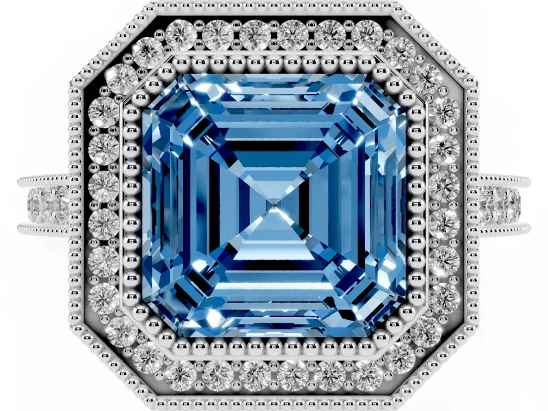 Asscher Cut Halo Engagement Ring Setting for a Fancy Blue Lab-Grown Diamond | Sterling Silver - Design NV-24721