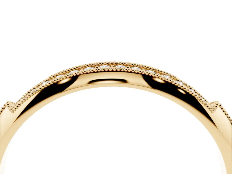 Round Diamond Pavé Half Eternity Band Set in Yellow gold with Milgrain Frame