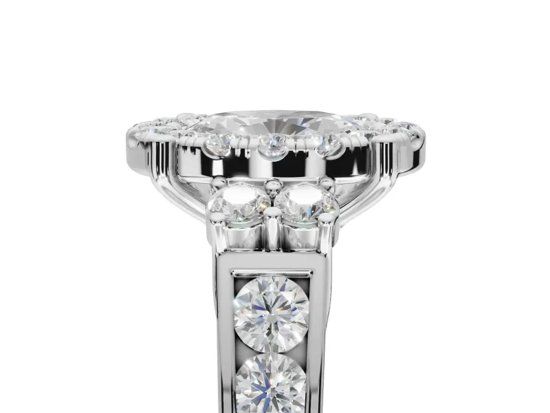 Oval Halo Side Cluster Engagement Ring Setting | Graduated Channel Band | Platinum
