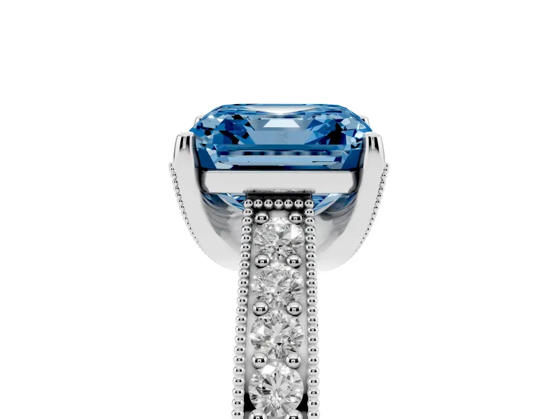 Asscher Cut Hidden Halo Engagement Ring Setting for a Fancy Blue Lab-Grown Diamond | Milgrain Pave | Platinum