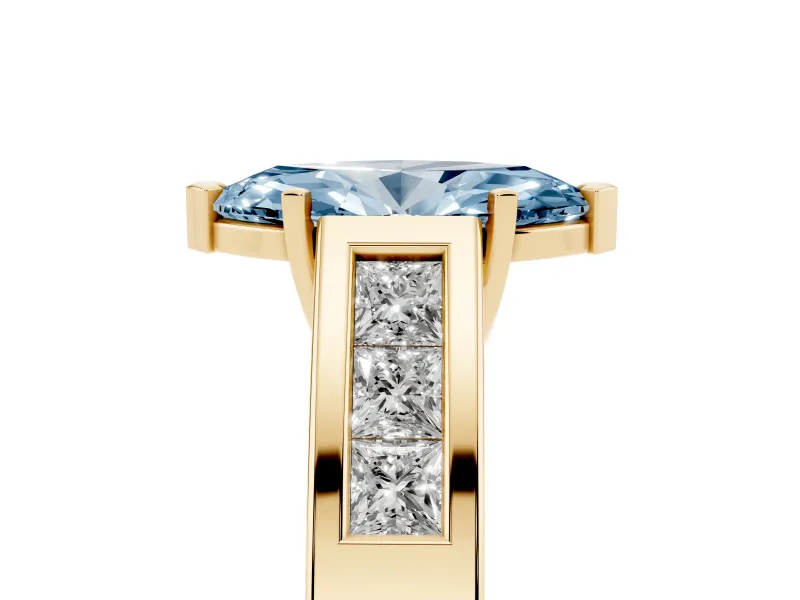 Marquise Channel-Set Engagement Ring Setting for a Fancy Blue Lab-Grown Diamond | Yellow Gold