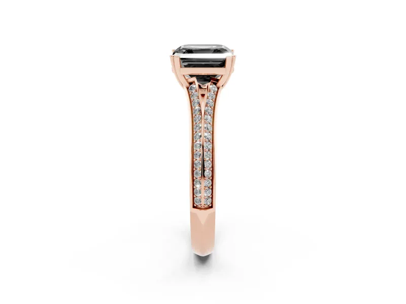 Asscher Cut Split Shank Engagement Ring Setting for a Black Center | Pavé Band | Rose Gold
