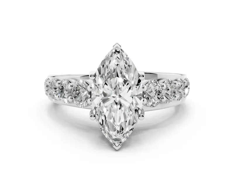 Marquise Cut Diamond Pavé Engagement Ring Set in White gold with Prong Setting