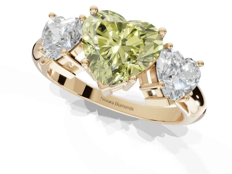 Heart-Shaped 3 Stone Engagement Ring Setting for a Fancy Yellow Lab-Grown Diamond | Yellow Gold - Design NV-24895