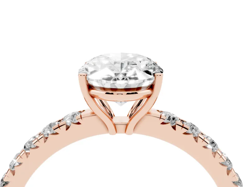 Oval Pave Engagement Ring Setting | Shared Prong Band | Rose Gold