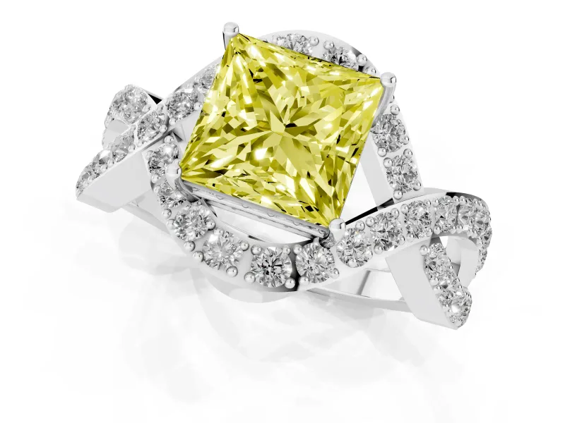 Princess Cut Infinity Twist Engagement Ring Setting for a Fancy Yellow Lab-Grown Diamond | Sterling Silver
