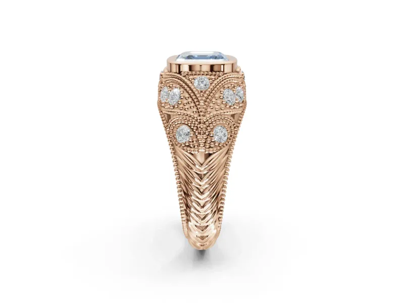 Asscher Cut Vintage Bezel Engagement Ring Setting for a Fancy Blue Lab-Grown Diamond | Rose Gold