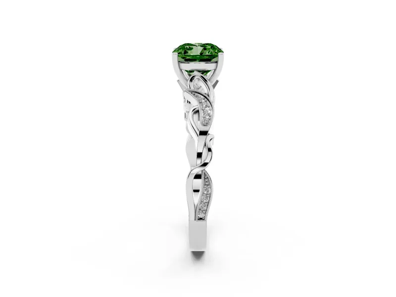 Cushion Cut Vine Engagement Ring Setting for a Fancy Green Lab-Grown Diamond | Platinum