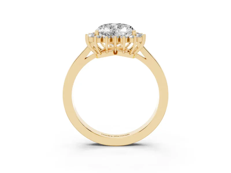 Heart Cut Diamond Halo Ring Set in Yellow gold with Round Halo and Smooth Solitaire Band