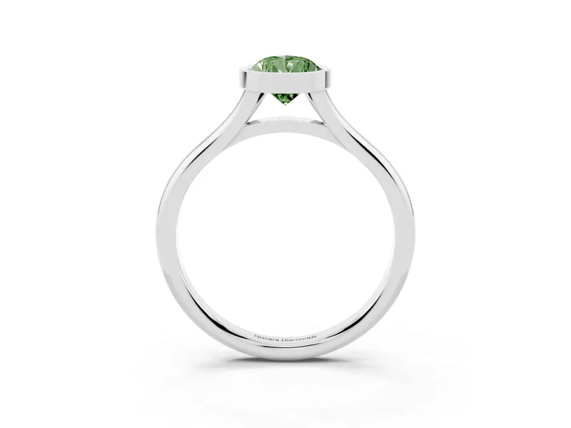 Fancy Green Bezel Set Pear Cut Diamond Solitaire Ring Set in Platinum with Tapered Band