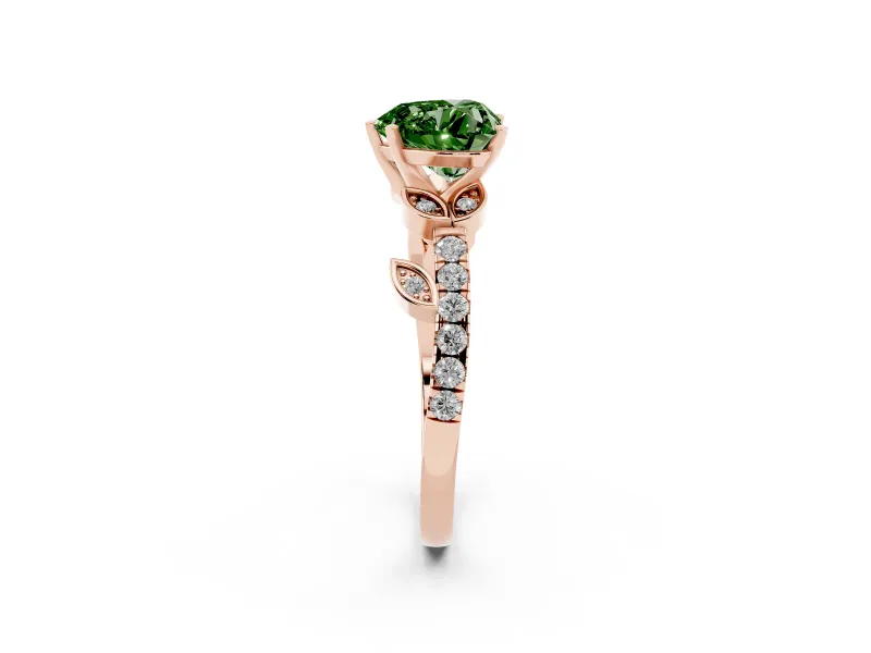 Heart-Shaped Leaf Pavé Engagement Ring Setting for a Fancy Green Lab-Grown Diamond | Rose Gold
