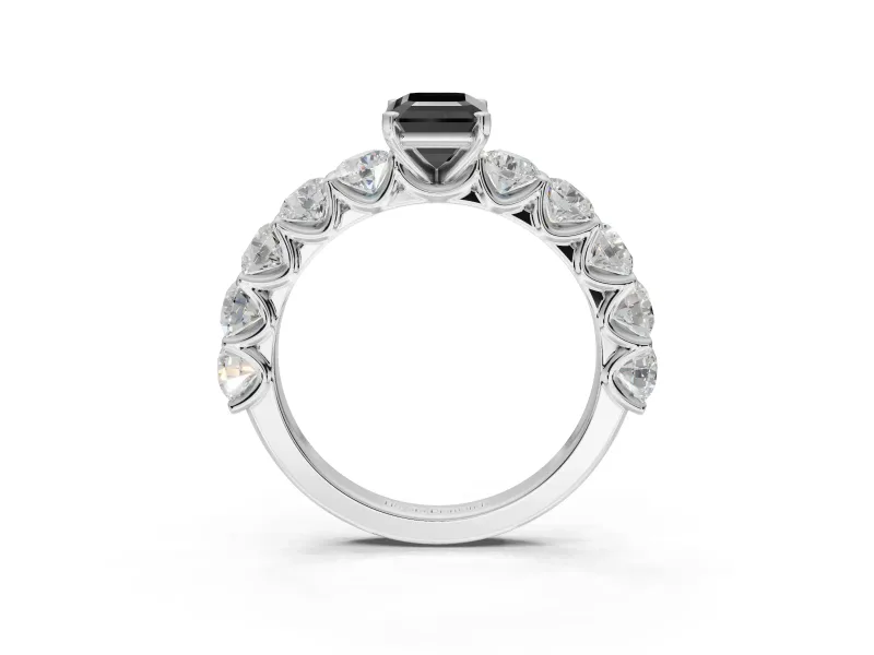 Emerald Cut Side Stone Engagement Ring Setting for a Black Center | White Gold