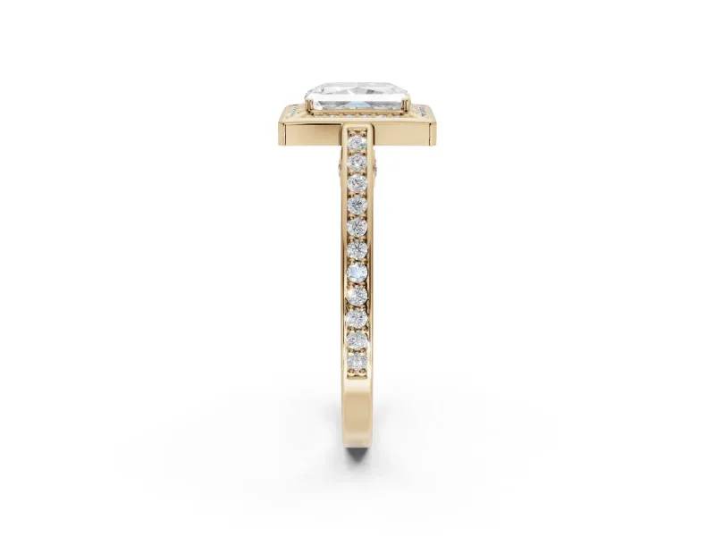 Radiant Cut Sectioned Halo Engagement Ring Setting | Pavé Gallery and Band | Yellow Gold