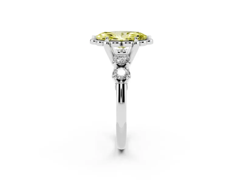Marquise Floral Engagement Ring Setting for a Fancy Yellow Lab-Grown Diamond | Petal Frame | Sterling Silver