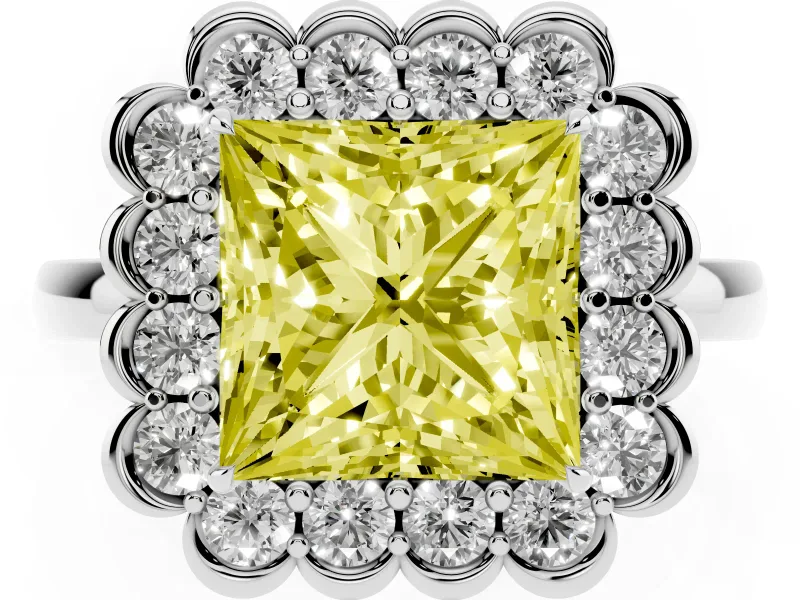 Princess Cut Halo Engagement Ring Setting for a Fancy Yellow Lab-Grown Diamond | White Gold - Design NV-24719