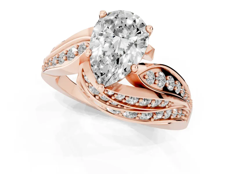 Pear-Shaped Bypass Hidden Halo Engagement Ring Setting | Graduated Pavé | Rose Gold