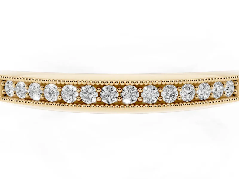 Round Lab-Grown Diamond Vintage Milgrain Pavé Wedding Band | Knife Edge Sides | Yellow Gold