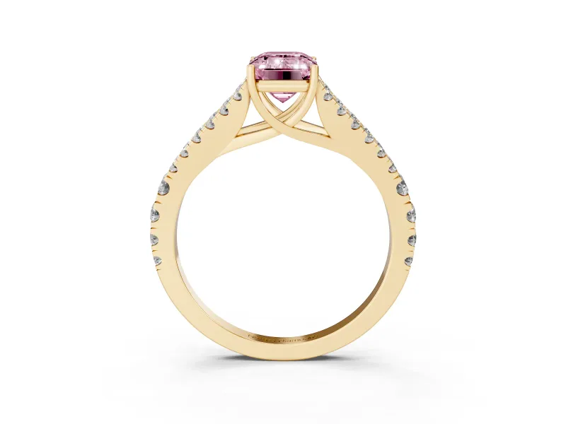 Emerald Cut Graduated Split Shank Engagement Ring Setting for a Fancy Pink Lab-Grown Diamond | Yellow Gold