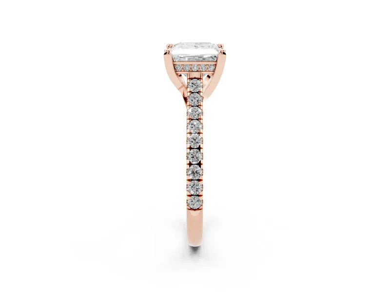 Princess Cut Hidden Halo Pave Engagement Ring Setting | Claw Prongs | Rose Gold