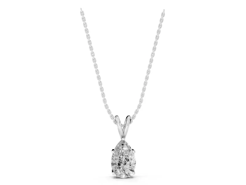 Pear-Shaped Lab-Grown Diamond Solitaire Pendant Necklace | Split V Bail | White Gold