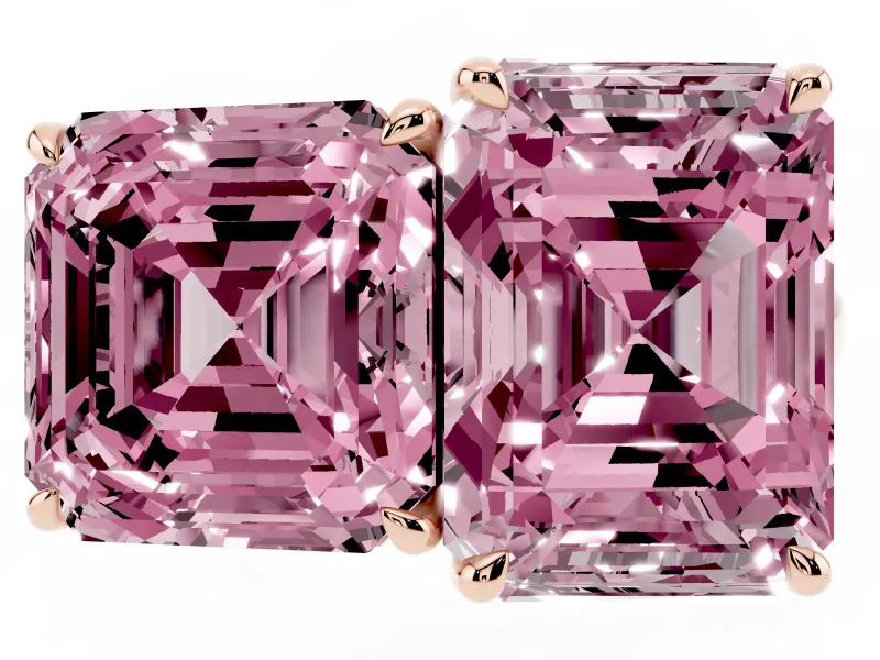 Fancy Pink Asscher Cut and Emerald Cut Toi Moi Ring Set in Rose gold with Prong Setting