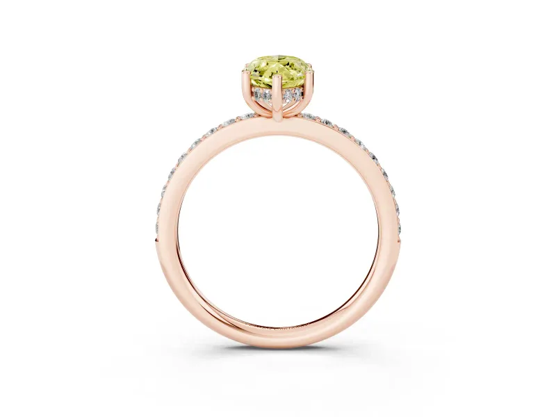 Fancy Yellow Marquise Cut Diamond Pavé Band Ring Set in Rose gold with Prong-Set Center Stone