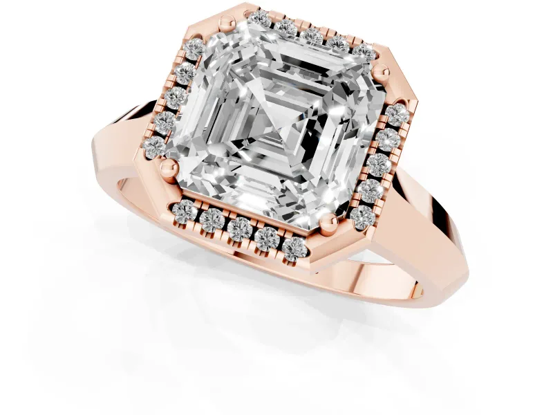 Asscher Cut Halo Engagement Ring Setting | Knife-Edge Band | Rose Gold