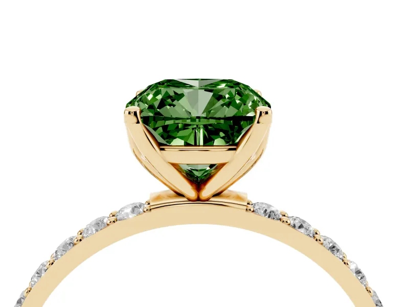 Cushion Cut Pave Solitaire Engagement Ring Setting for a Fancy Green Lab-Grown Diamond | Slim Band | Yellow Gold