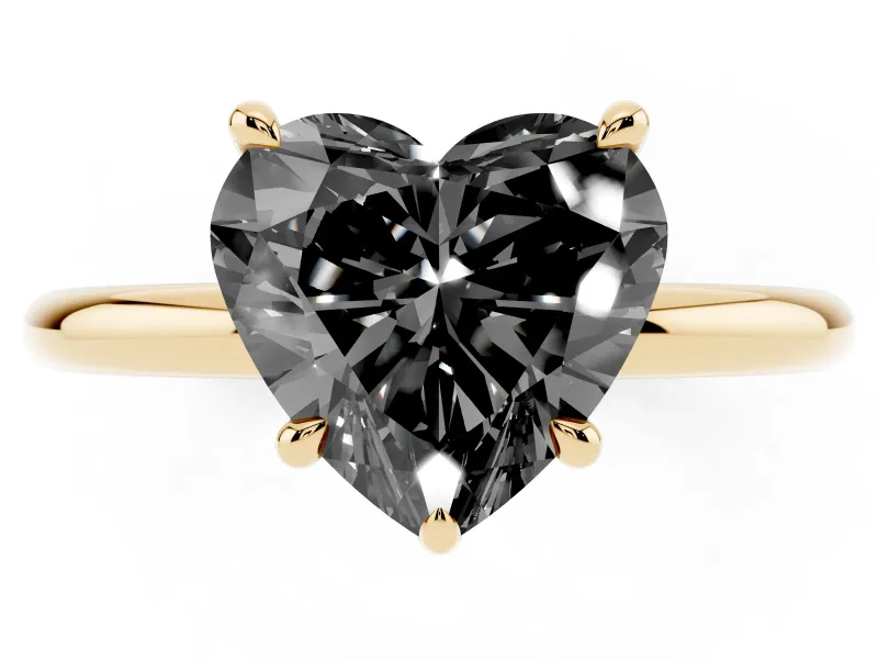 Heart-Shaped Hidden Halo Engagement Ring Setting for a Black Center | Thin Plain Band | Yellow Gold