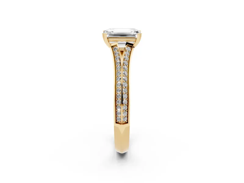 Emerald Cut Pave Split Shank Engagement Ring Setting | Double Claw Prongs | Yellow Gold