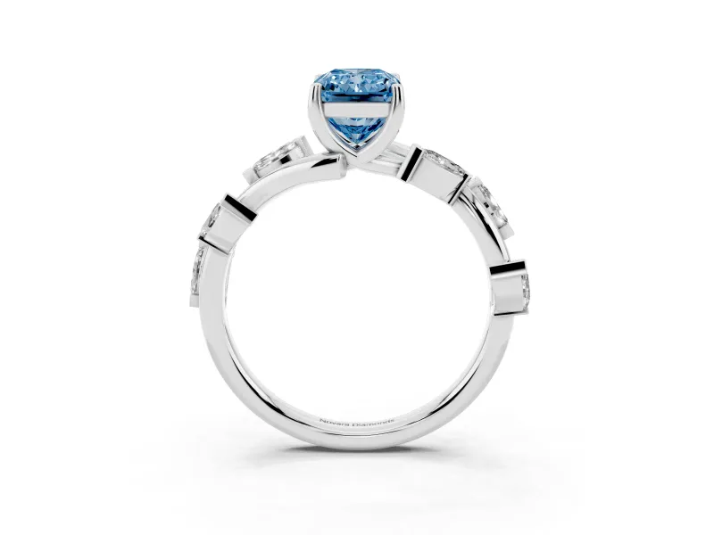 Radiant Cut Twisted Vine Engagement Ring Setting for a Fancy Blue Lab-Grown Diamond | White Gold